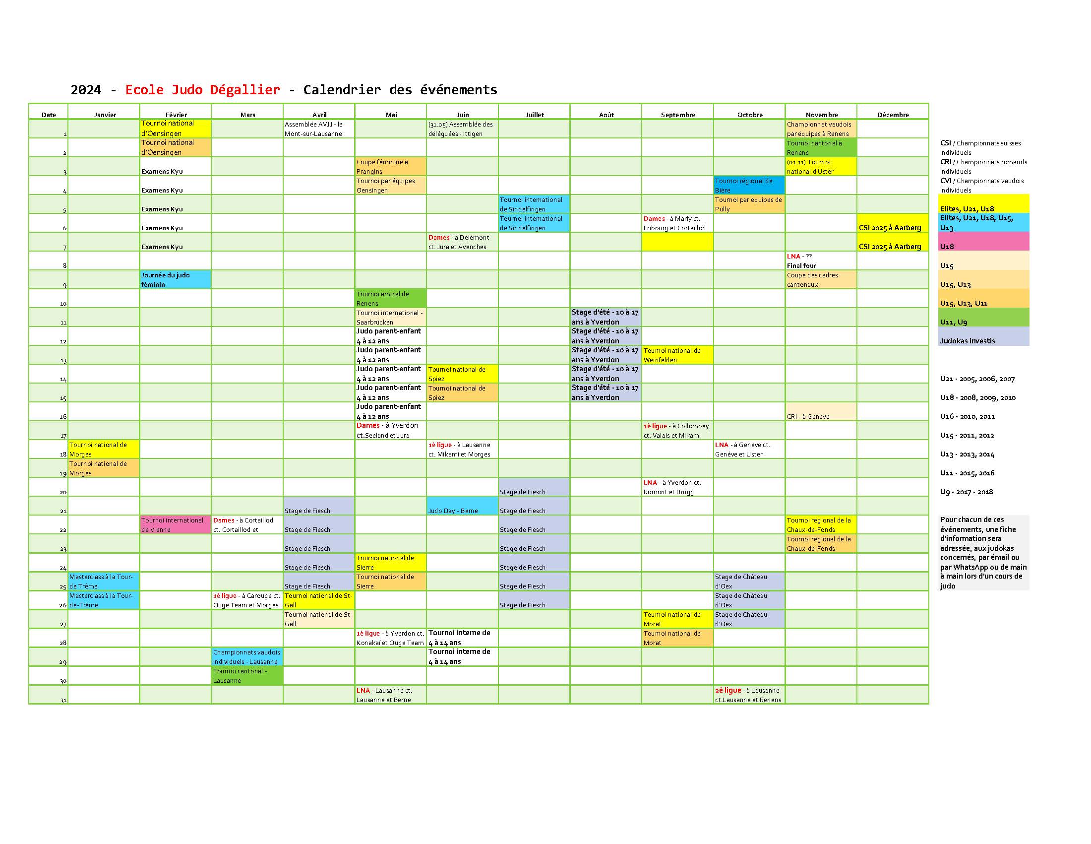 Calendrier EJD 2025