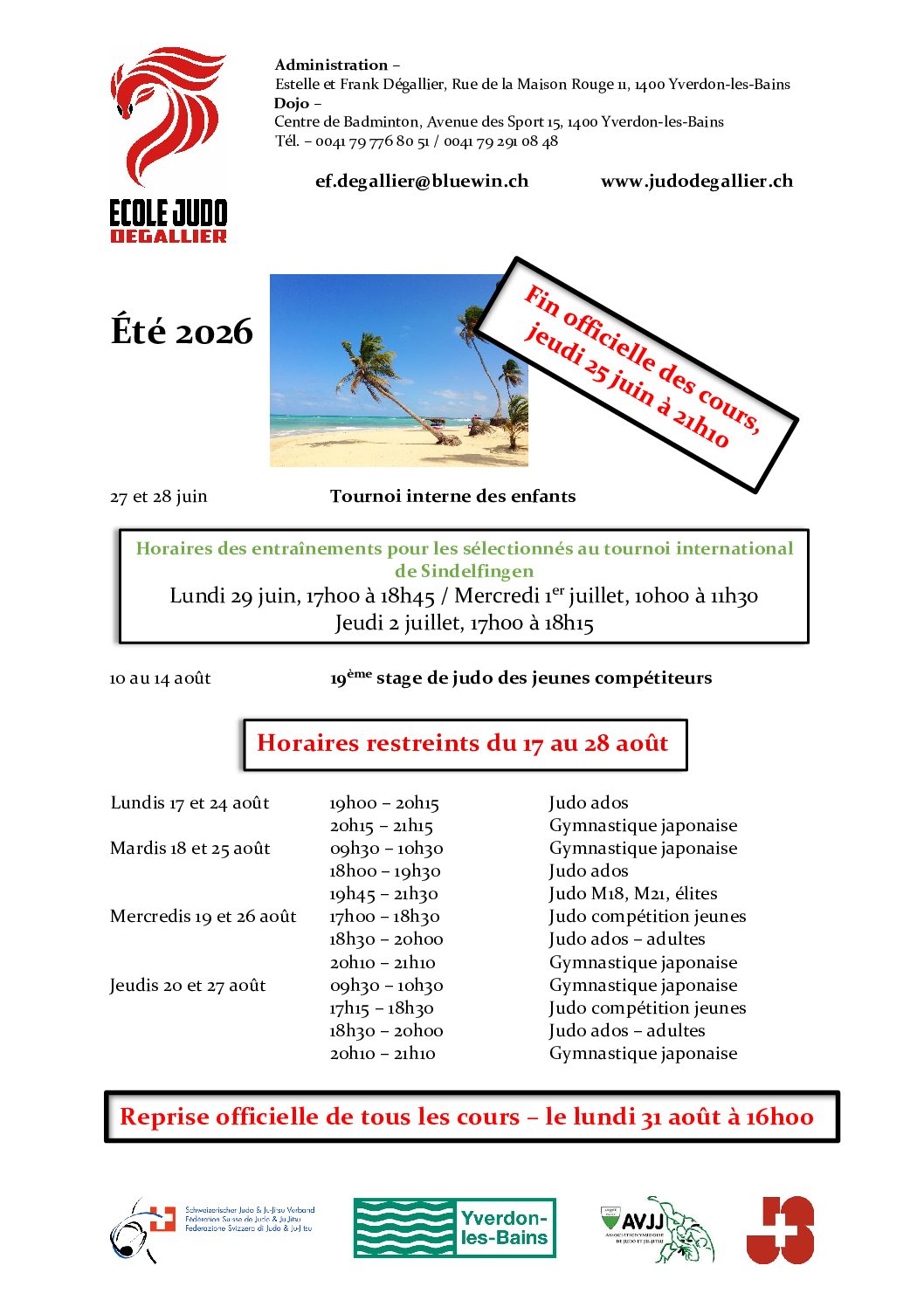 horaires relâches 2026